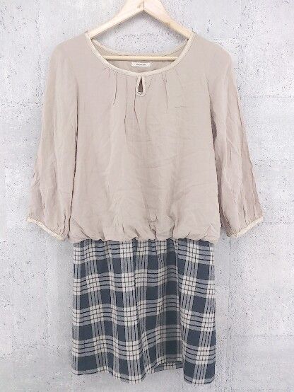 ◇ Simplicite シンプリシテェ チェック 七分袖 膝丈 ワンピース ブラウン マルチ * 1002799995252 【中古】 【1002799995252】