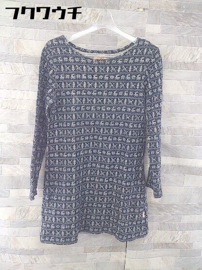 ◇ BEAMS BOY ビームス ボーイ 総柄 長袖 ミニ ワンピース ネイビー ホワイト レディース 【中古】 【1103030002262】