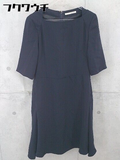 ◇ qualite カリテ Abahouse バックジップ 七分袖 膝丈 ワンピース サイズ36 ネイビー レディース 【中古】 【1103050001955】
