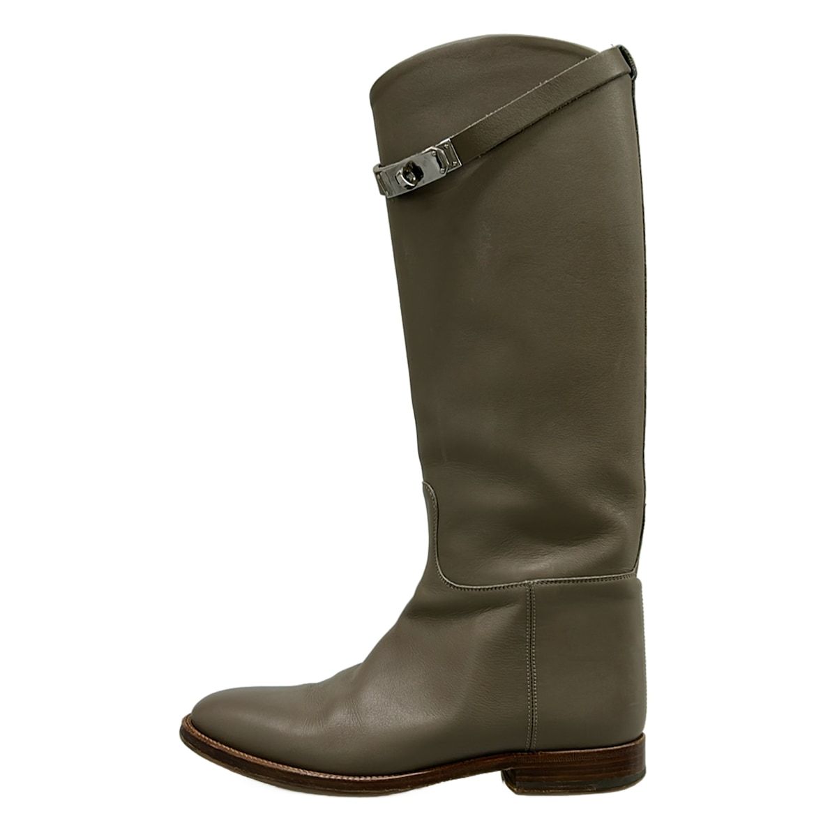 HERMES(エルメス) ロングブーツ 37 1/2 レディース ジャンピング グレーベージュ ケリーバックル/シルバー金具/アウトソール張替済 レザー