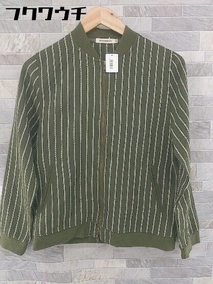 ◇ URBAN RESEARCH アーバンリサーチリサーチ ストライプ 長袖 ジップアップ ジャケット サイズ38 カーキ系 レディース 【1104010009639】
