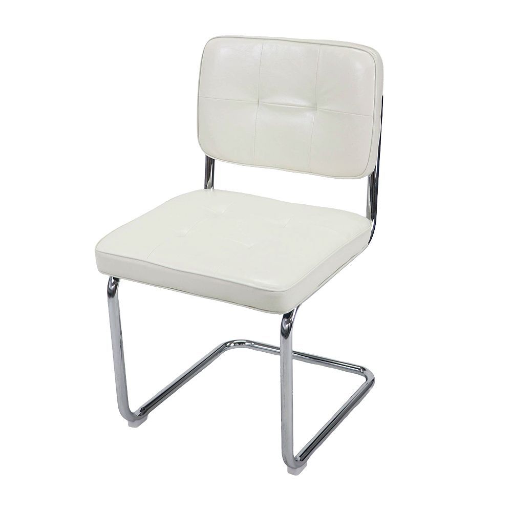 カンティレバーチェア カンチレバーチェア ダイニングチェア チェスカチェア レザー スチール脚 1脚 北欧 シンプル モダン アジアン インテリア おしゃれ 組立 椅子 イス チェア dchd88 (1, ホワイト, ボタン柄PUレザー×肘掛なし)
