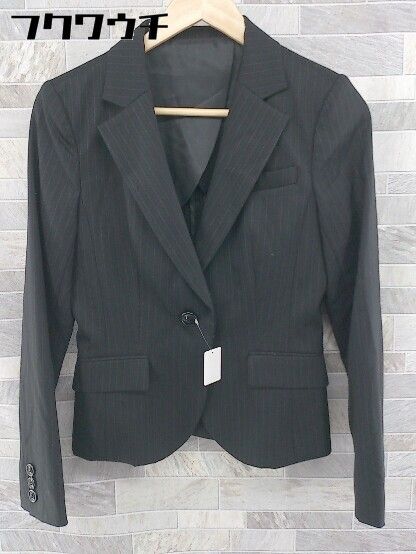 ◇　ru　PLAIN　　シングル　1B　ストライプ　長袖　テーラード　ジャケット　サイズ3　ブラック　グレー　レディース 【中古】 【1104020004877】