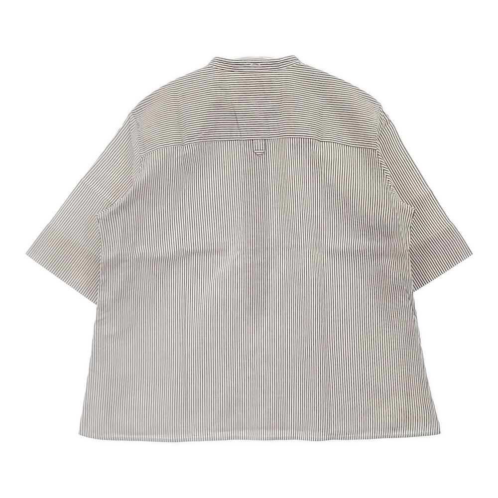 MHL. 595-0152507 COTTON LINEN STRIPE コットンリネンストライプ 定価18700円 半袖シャツ ホワイト ブラック レディース エムエイチエル【中古】6-0501S△
