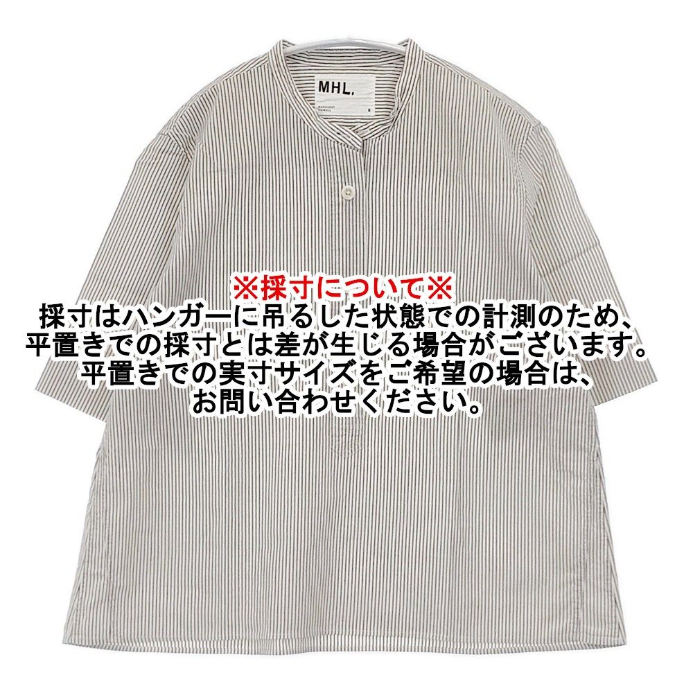 MHL. 595-0152507 COTTON LINEN STRIPE コットンリネンストライプ 定価18700円 半袖シャツ ホワイト ブラック レディース エムエイチエル【中古】6-0501S△