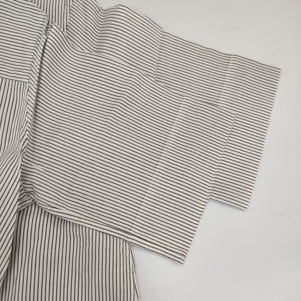 MHL. 595-0152507 COTTON LINEN STRIPE コットンリネンストライプ 定価18700円 半袖シャツ ホワイト ブラック レディース エムエイチエル【中古】6-0501S△