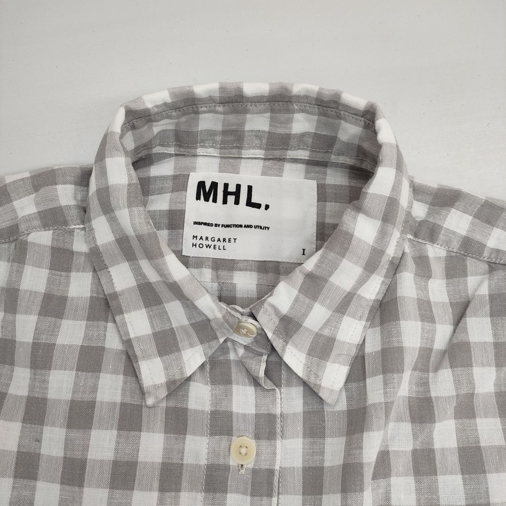 MHL. 595-152556 コットンリネン ギンガムチェック 半袖ブラウス サイズ1 半袖シャツ グレー ホワイト レディース エムエイチエル【中古】6-0501S△