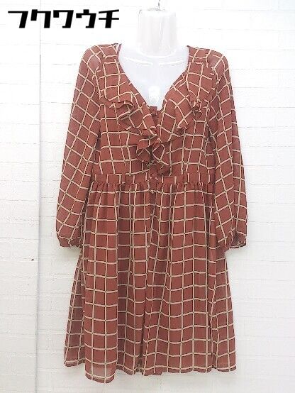 ◇ ◎ nano universe ナノ ユニバース インナー付き 長袖 膝丈 ワンピース サイズ38 ブラウン系 レディース 【中古】 【1104020008899】
