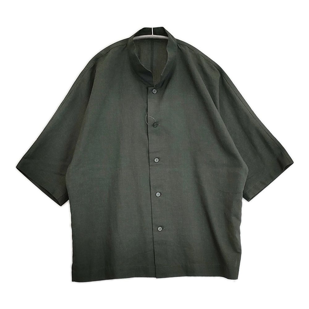 HOMME PLISSE ISSEY MIYAKE スタンドカラー サイズ3 リネン混 ドルマンスリーブ シャツ グリーン メンズ オム プリッセ イッセイミヤケ【中古】6-0501M♪
