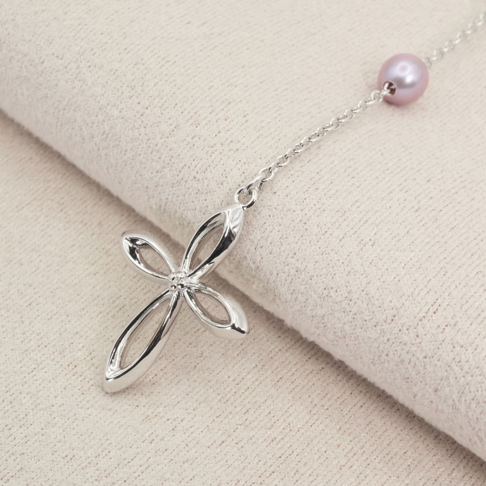 美品 タサキ Y字 ネックレス クロス バイカラー SV パール/26-0183