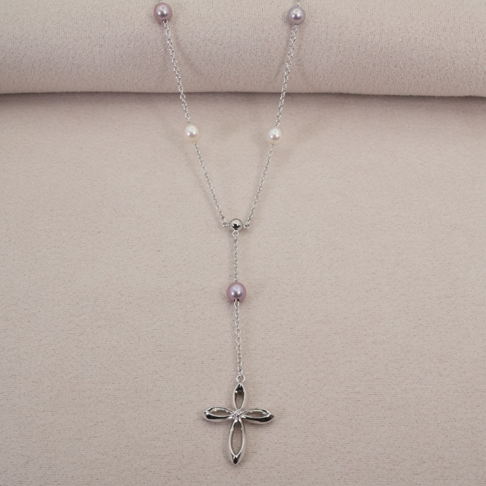 美品 タサキ Y字 ネックレス クロス バイカラー SV パール/26-0183 