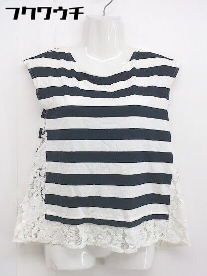 ◇ Spick & Span レース ボーダー フレンチスリーブ Tシャツ カットソー オフホワイト ブラック レディース 【中古】 【1105250003593】