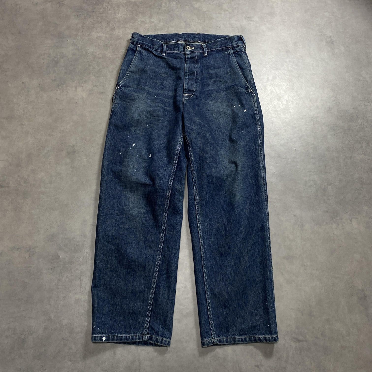 GQ5513◇NEIGHBORHOOD：RAILROAD/C-PT◇S◇インディゴ系 172NYNH-PTM02 ネイバーフッド ペイントダメージ加工ストレートパンツ