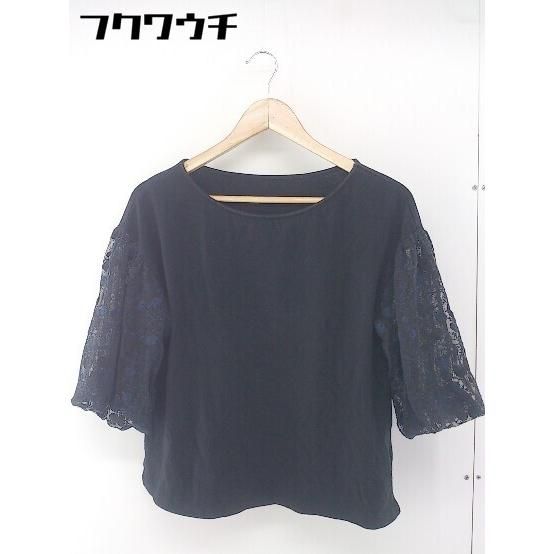◇ Simplicite シンプリシテェ 袖レース 五分袖 ブラウス カットソー ブラック ブルー系 レディース 【中古】 【1106290023213】