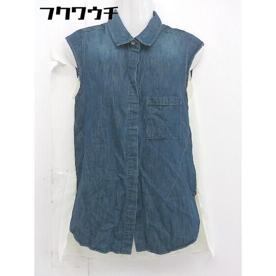 ◇ ◎ Munich ミューニック 切替 半袖 シャツ ブラウス インディゴ オフホワイト レディース 【中古】 【1106290019377】
