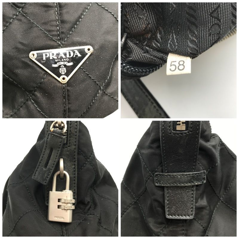 PRADA　プラダ　ショルダーバッグ　キルティング　三角ロゴ　テスートナイロン×レザー　ブラック系　肩掛け　1920