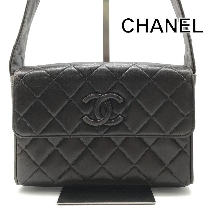 美品 CHANEL シャネル マトラッセ ココマーク ラムスキン レザー ショルダー バッグ ブラウン 斜め掛け レディース ブランド 鞄 a12697
