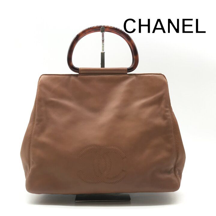 良品 CHANEL シャネル ココマーク ラムスキン レザー べっ甲 ハンドル 