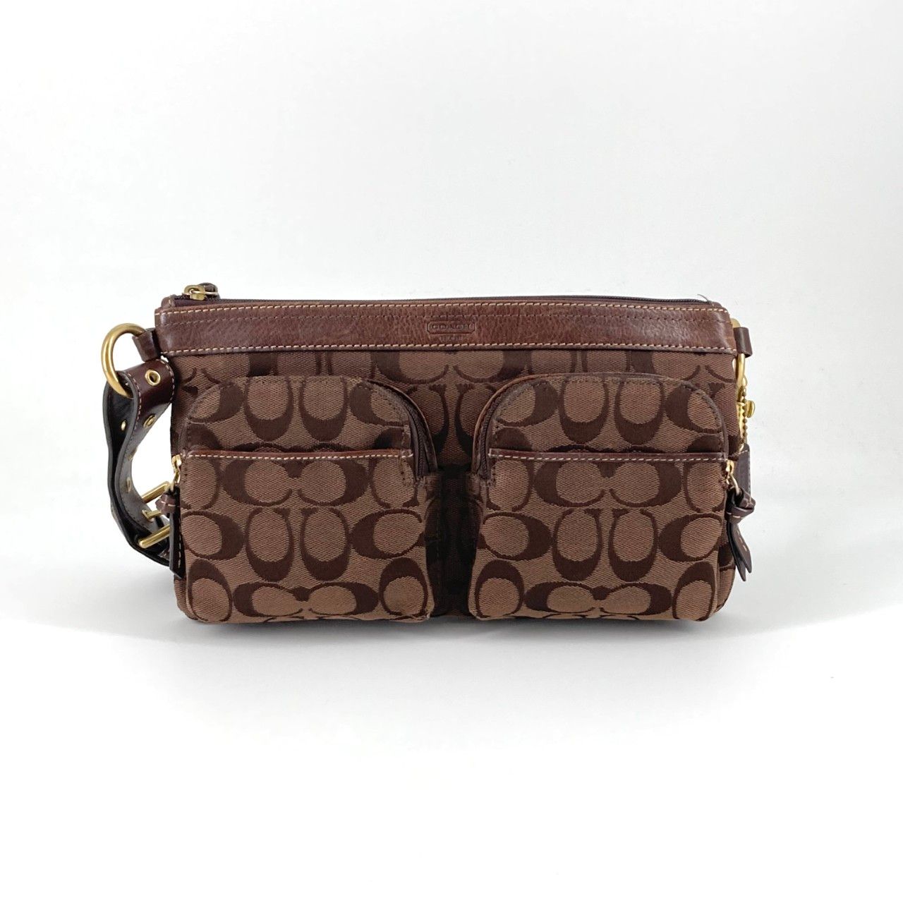 COACH（コーチ） シグネチャー柄 キャンバスレザ ショルダーバッグ 