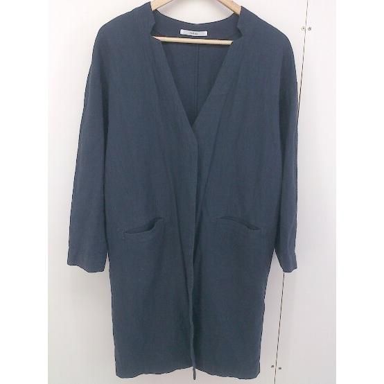 ◇ PAR ICI パーリッシィ リネン混 ノーカラー 長袖 カーディガン ガウン サイズF ネイビー レディース メンズ 【中古】 【1203220007890】