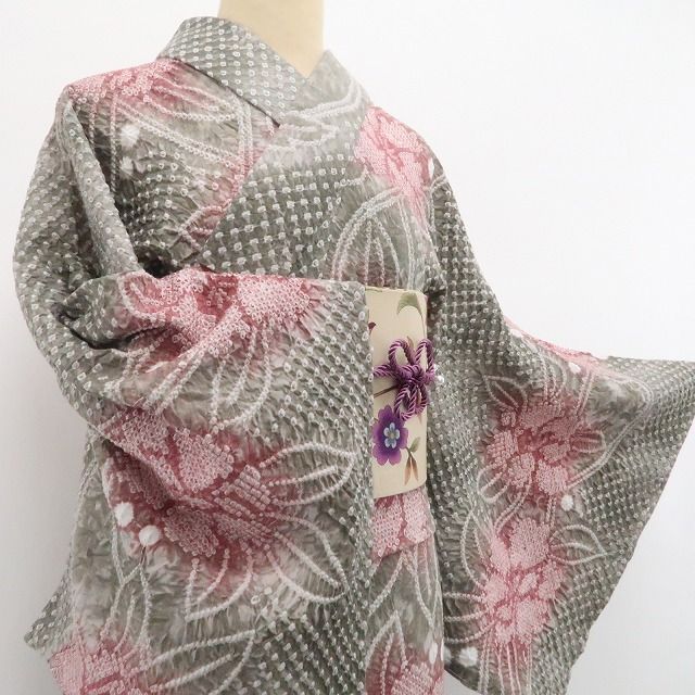 ❁tomihisa❁新品 有松鳴海絞り お仕立て上がり品 夏着物 綿 仕付け糸