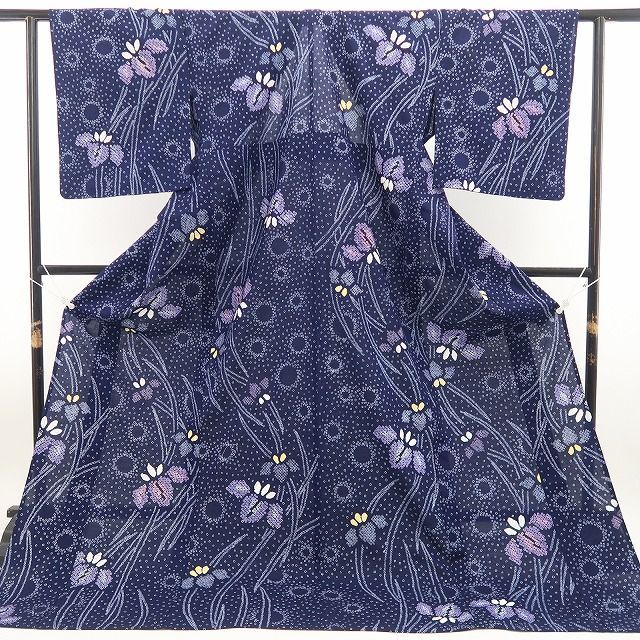 ❁tomihisa❁新品 有松鳴海絞り お仕立て上がり品 菖蒲 夏着物 綿
