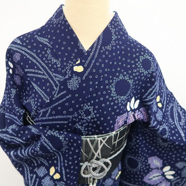 ❁tomihisa❁新品 有松鳴海絞り お仕立て上がり品 菖蒲 夏着物 綿