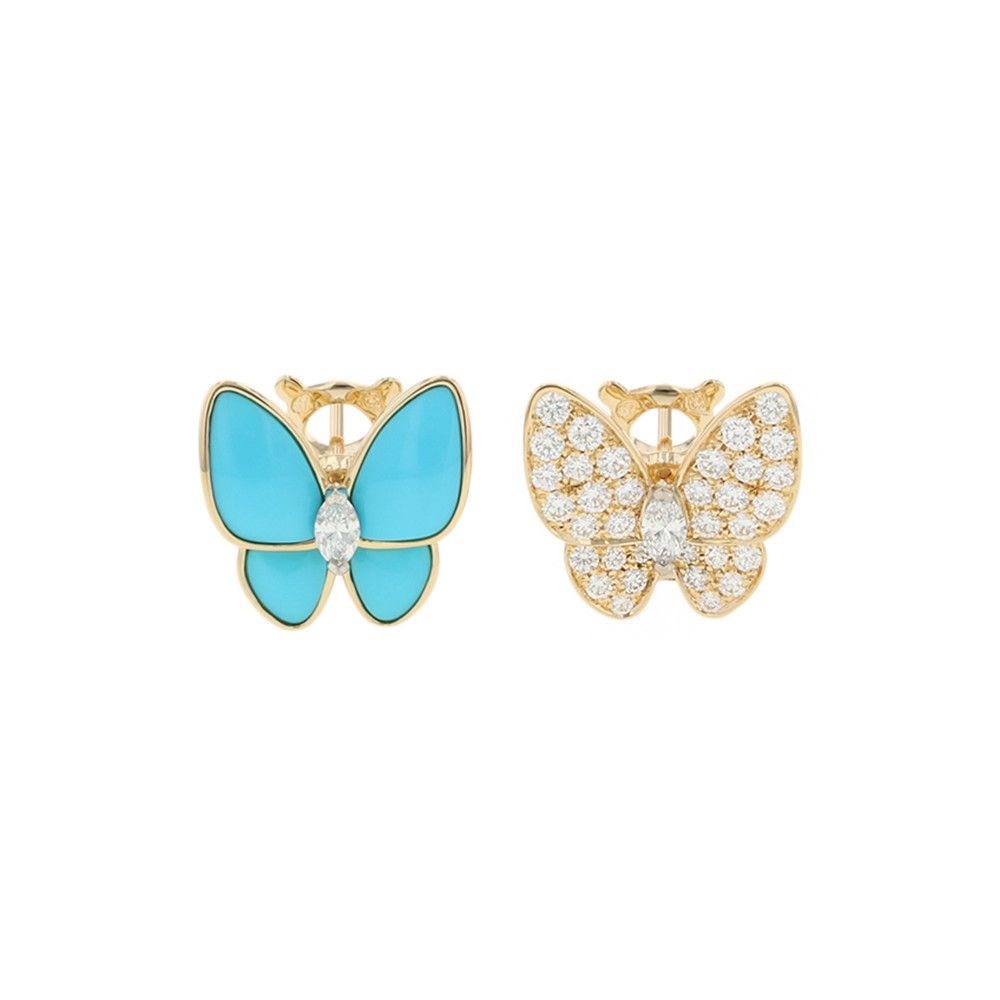 ヴァンクリーフ&アーペル ピアス ドゥ パピヨン ターコイズ/ダイヤモンド 36P 計0.99ct K18YGイエローゴールド VCARP7US00