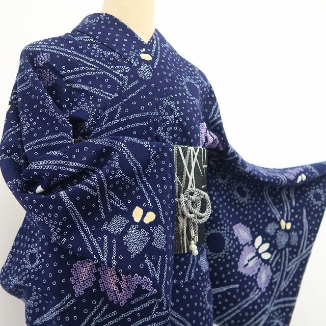 ❁tomihisa❁新品 有松鳴海絞り お仕立て上がり品 菖蒲 夏着物 綿
