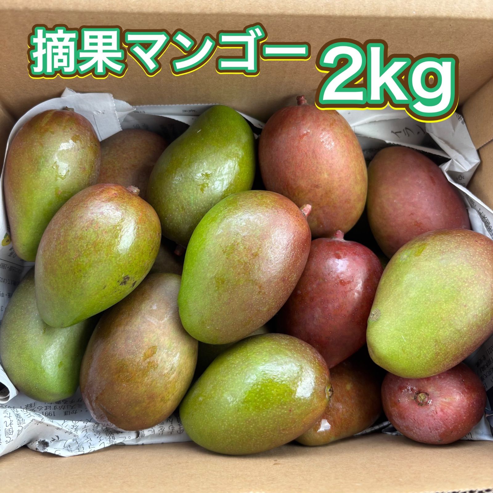 沖縄産 摘果マンゴー 2kg 箱なし 青マンゴー- メルカリ