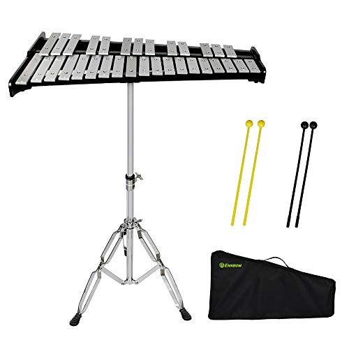 【新品】ENNBOM 32音 鉄琴 卓上鉄琴 スタンド付き マレット4本 収納ケース付き 高さ調節可能 (黒いフレーム) f4f9a538