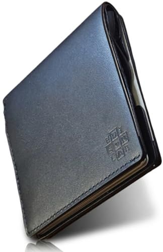 【新品】極薄7mm 二つ折り財布 メンズ レディース 薄い財布 コンパクト スリム 軽量 本革 レザー ミニ財布 カード収納 お札入れ 小さい財布 FINALE UM (ブラック) aee3d555
