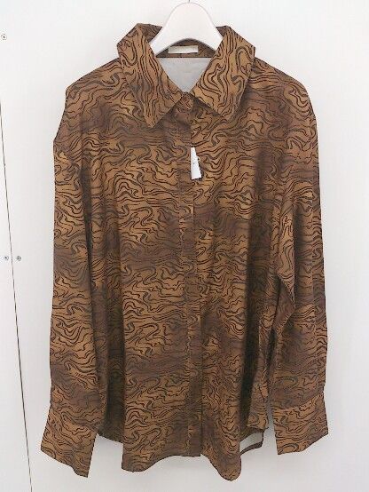◇ ●美品● ◎ merlot plus メルロープリュス 総柄 長袖 シャツ サイズF ブラウン レディース 【1206290006541】