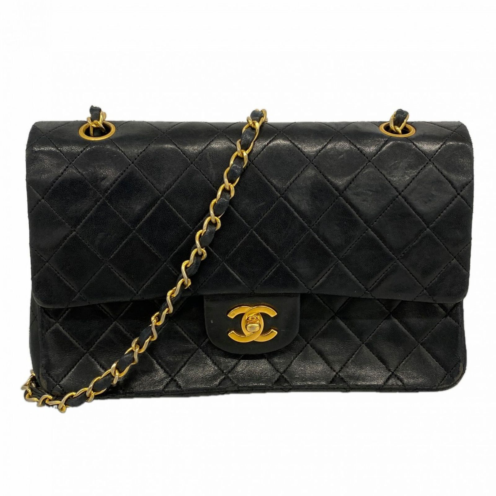 シャネル(Chanel) シャネル ショルダーバッグ マトラッセ Wフラップ Wチェーン ラムスキン ブラック レディース