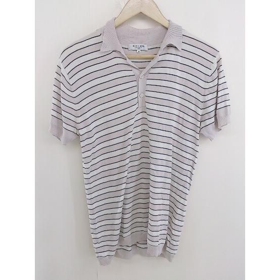 ◇ UNITED ARROWS BLUE LABEL ボーダー 半袖 ポロシャツ サイズM ホワイト系 ピンク系 ブラック メンズ 【中古】 【1207010008012】