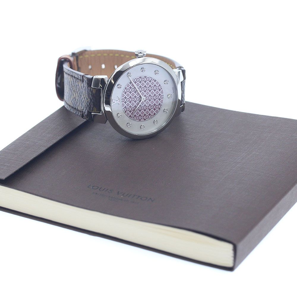 ルイ・ヴィトン LOUIS VUITTON Q1G00 タンブール モノグラム ルージュ ディアモン 10Pダイヤ クォーツ レディース 保証書付き_953445