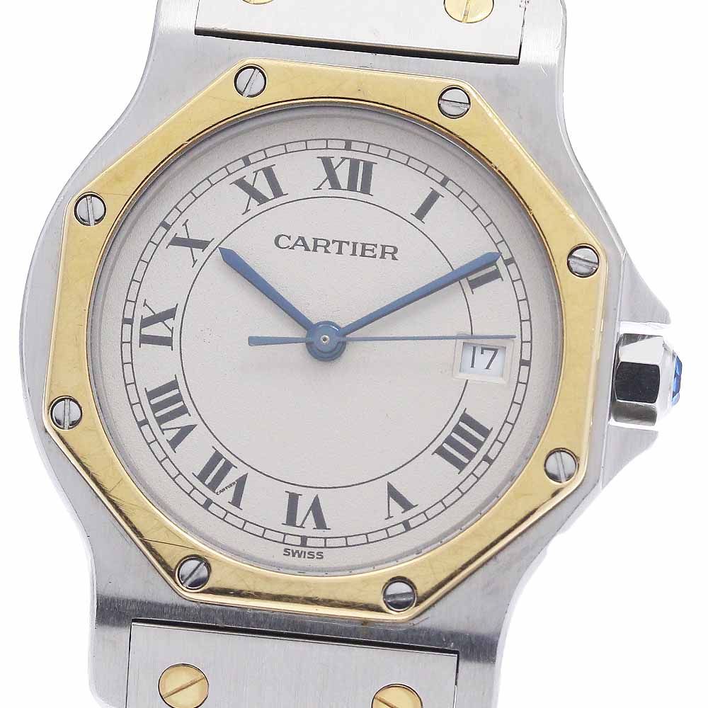 カルティエ CARTIER サントスオクタゴンLM YGベゼル デイト クォーツ メンズ _939132