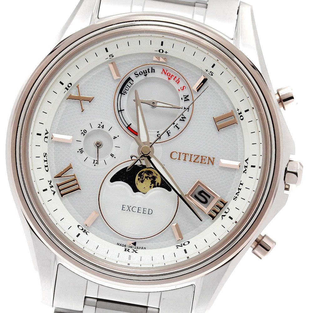 シチズン CITIZEN BY1026-65A/H874-004JJ02 エクシード デイデイト ムーンフェイズ ソーラー電波 メンズ 極美品 箱・保証書付き_958351
