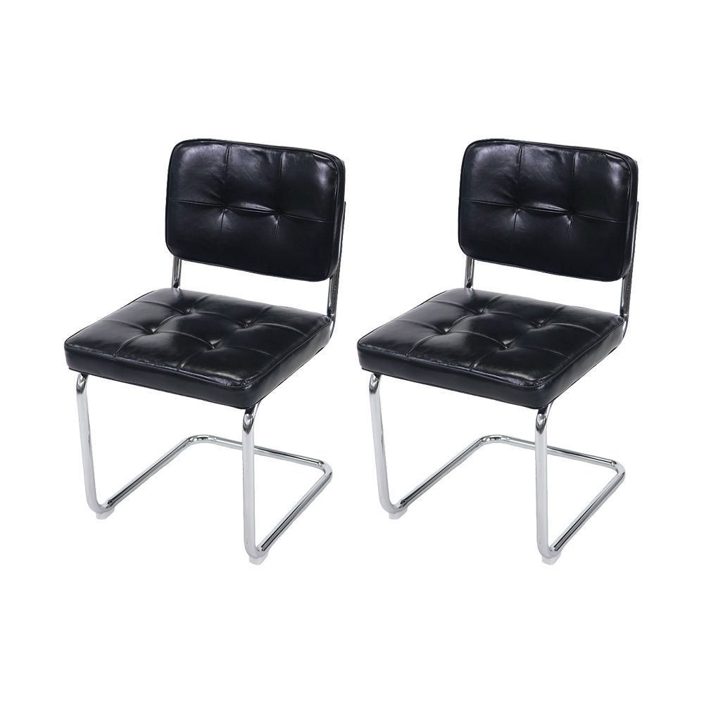 カンティレバーチェア カンチレバーチェア ダイニングチェア チェスカチェア レザー スチール脚 2脚 北欧 シンプル モダン アジアン インテリア おしゃれ 組立 椅子 イス チェア dchd88 (2, ブラック, ボタン柄PUレザー×肘掛なし)