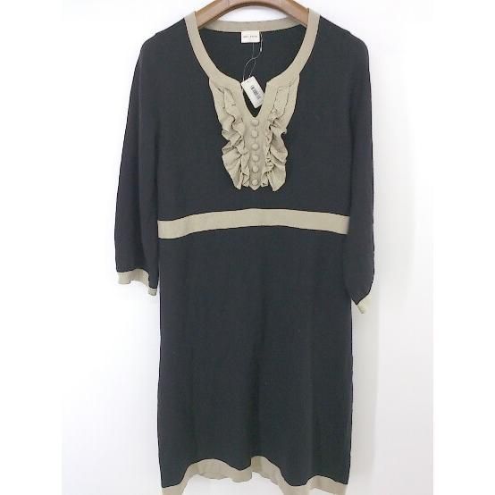 ◇ MELROSE メルローズ ウール ニット 七分袖 膝丈 ワンピース ブラック レディース P 【中古】 【1208220006546】