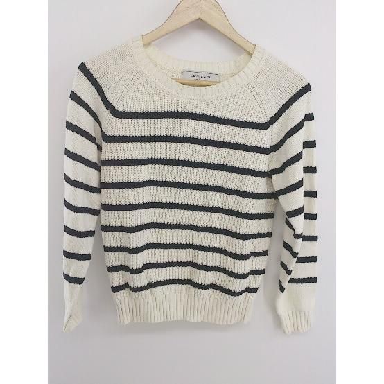 ◇ BEAMS LIGHTS ビームス ライツ ボーダー 長袖 ニット セーター サイズ38 オフホワイト ブラック レディース P 【中古】 【1208240006441】