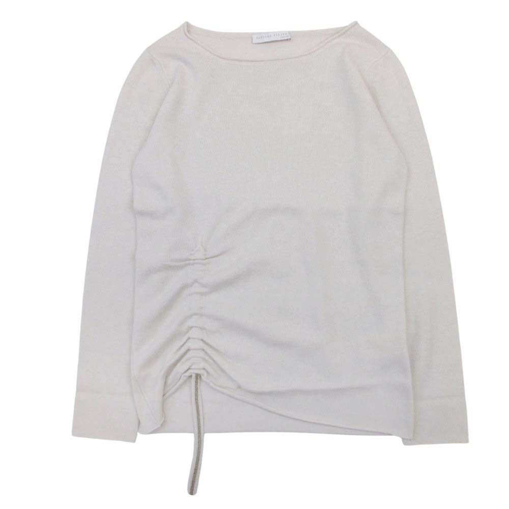 美品 FABIANA FILIPPI ファビアナ フィリッピ ウールカシミヤ ニット シャーリングデザイン セーター カットソー XS ライトグレー レディース 古着 中古 USED