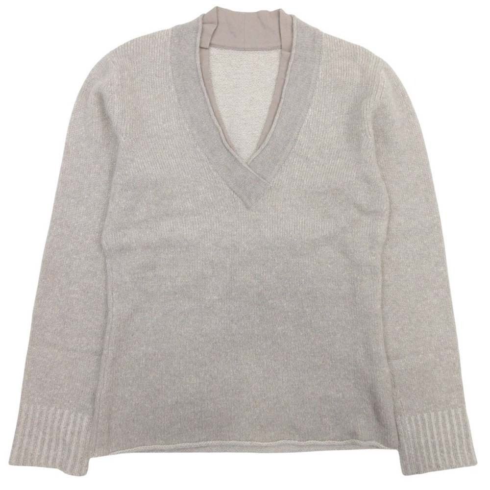 良品 FABIANA FILIPPI ファビアナ フィリッピ Vネック カシミヤニット シルクジョーゼットトリム セーター M グレージュ レディース 古着 中古 USED