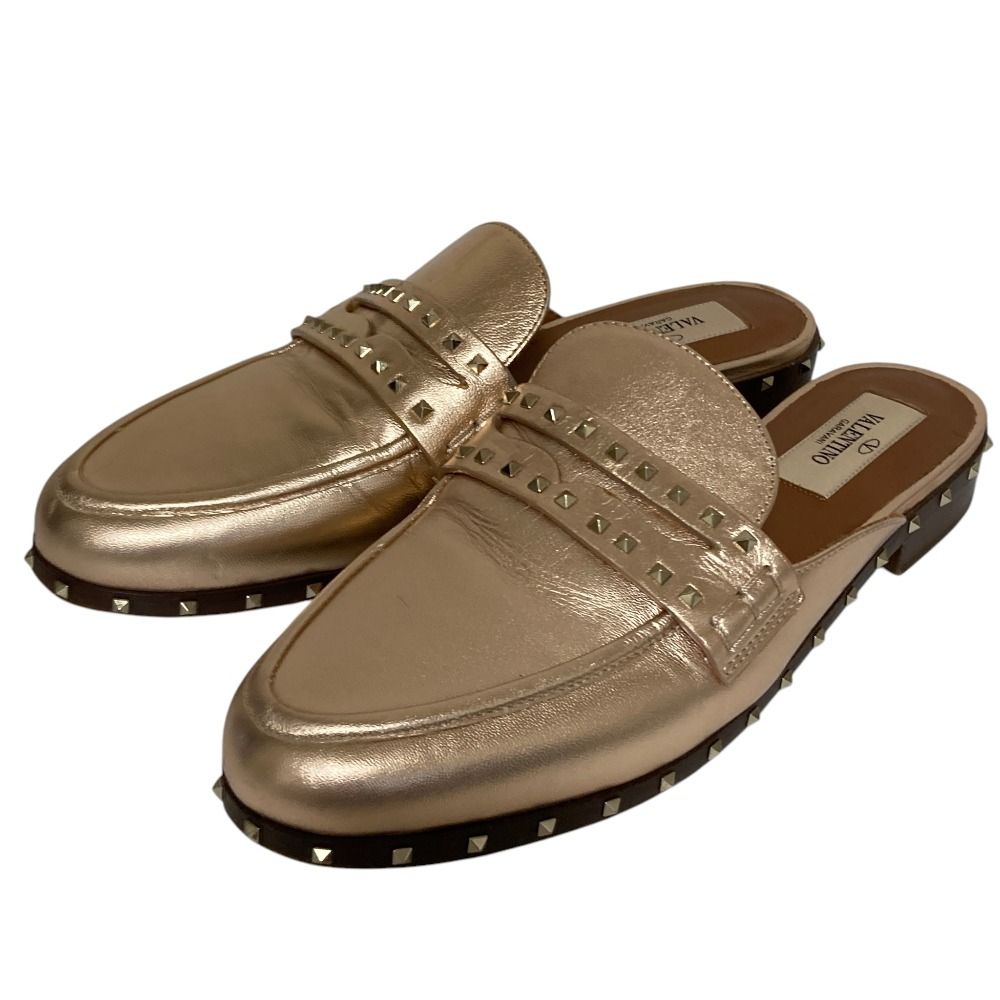 良品 VALENTINO GARAVANI ヴァレンティノガラヴァーニ ロックスタッズ ミュールローファー サイズ35.5 22.5cm相当 メタリックピンク レディース 古着 中古 USED