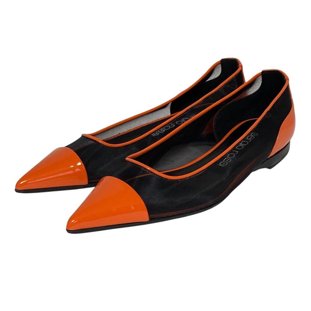 美品 Sergio Rossi セルジオロッシ Godiva メッシュ ポインテッドトゥ フラットシューズ サイズ36 23cm相当 オレンジ ブラック レディース 古着 中古 USED