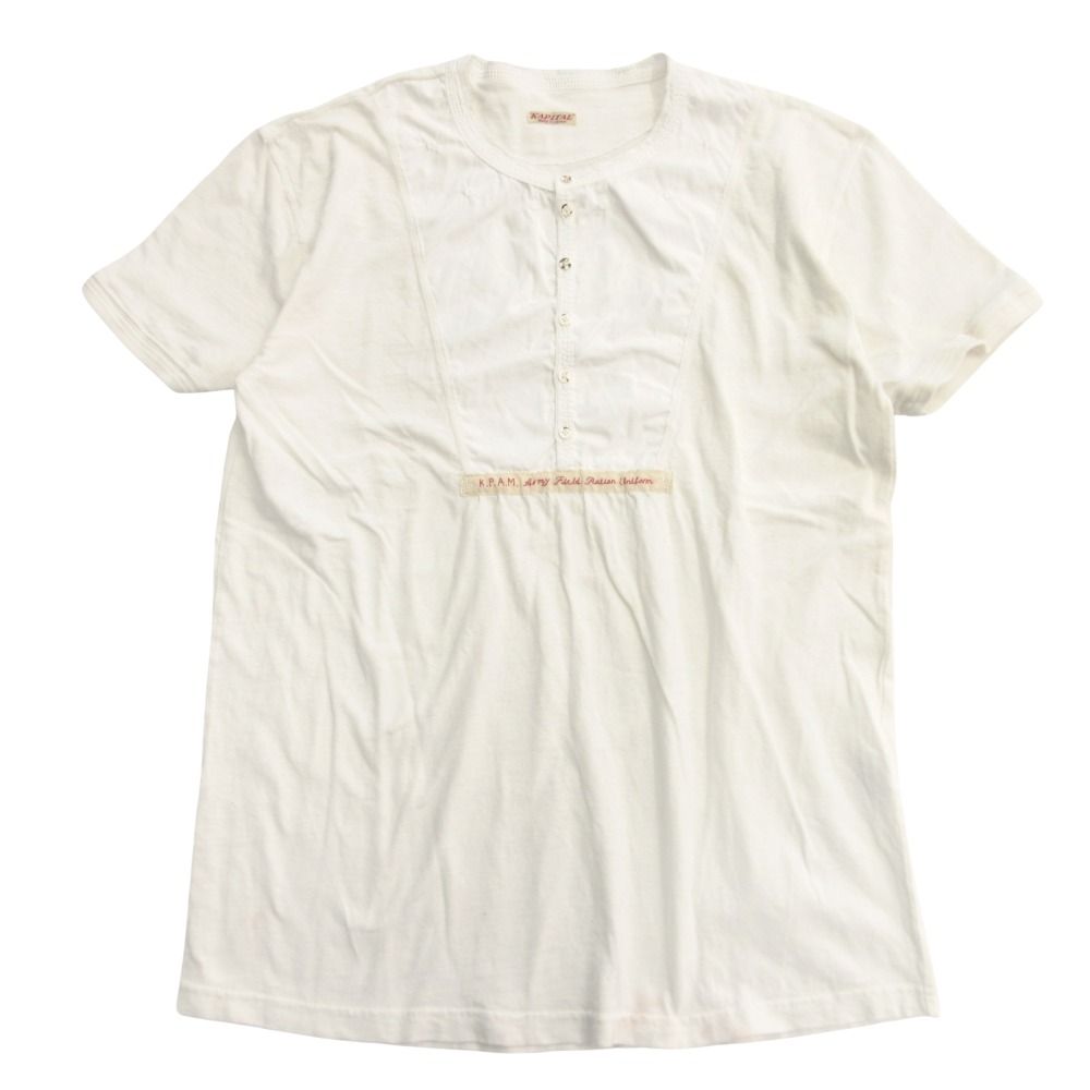 KAPITAL キャピタル フェイクレイヤード Tシャツ カットソー ヘンリーネック 2 白 ホワイト メンズ 古着 中古 USED