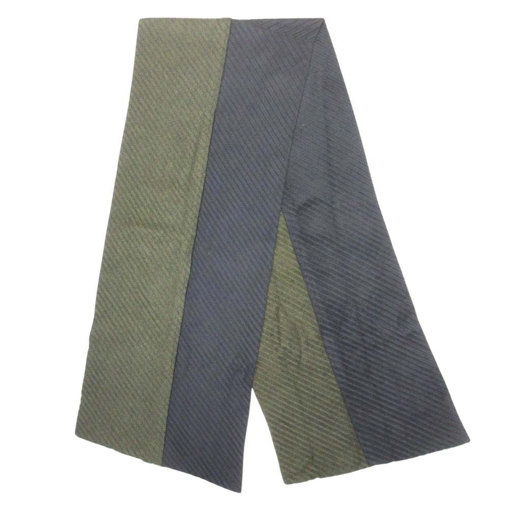 美品 HOMME PLISSE ISSEY MIYAKE オム プリッセ イッセイミヤケ 14aw プリーツマフラー 小物 バイカラー カーキ 黒 ブラック メンズ 古着 中古 USED