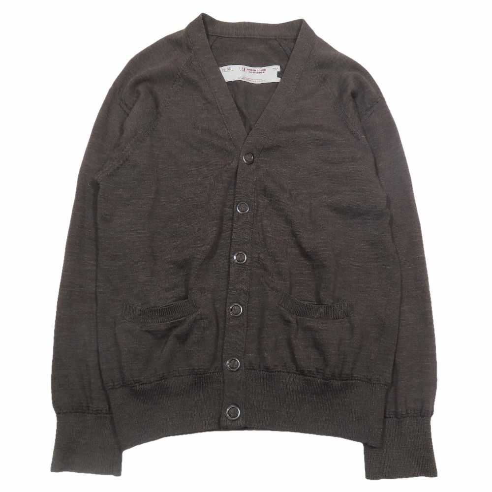 良品 UNDERCOVER アンダーカバー 99ss RELIEF レリーフ期 ニット カーディガン セーター 長袖 Vネック カットソー ウール M ブラウン メンズ 古着 中古 USED
