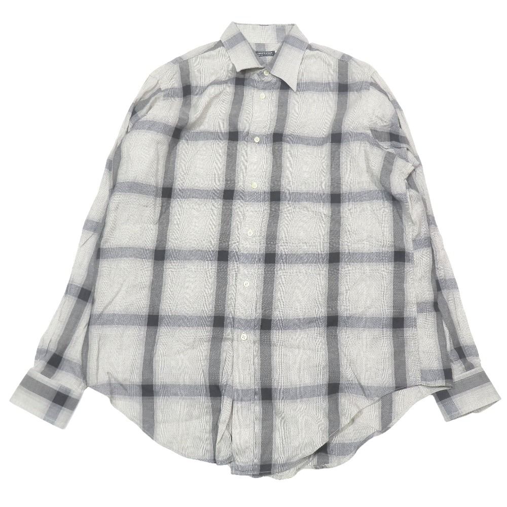 良品 GIORGIO ARMANI BORGO21 ジョルジオアルマーニ ヴィンテージ チェック シャツ ブラウス 長袖 40 グレー メンズ 古着 中古 USED