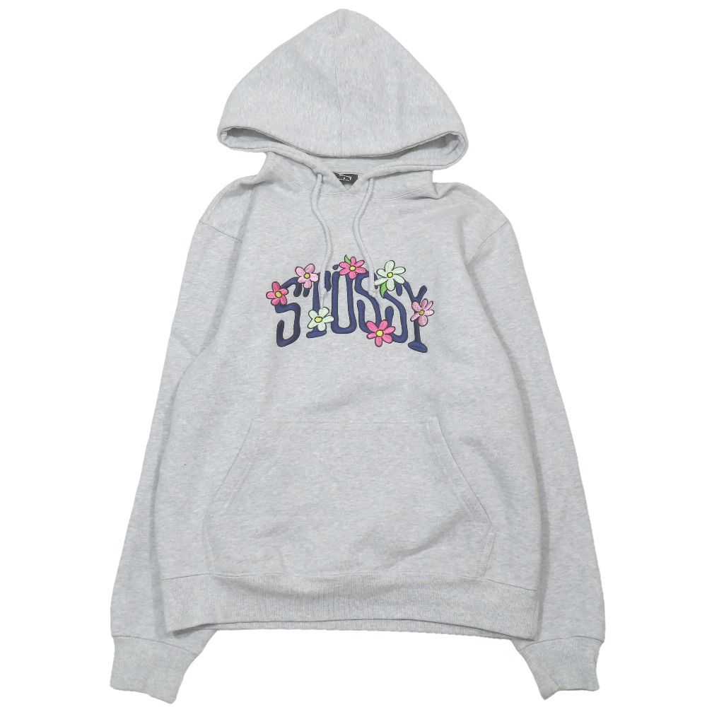 良品 STUSSY ステューシー COLLEGIATE FLORAL HOODIE スウェット パーカー プルオーバー 長袖 裏起毛 カットソー S グレー メンズ 古着 中古 USED|詳細画像
